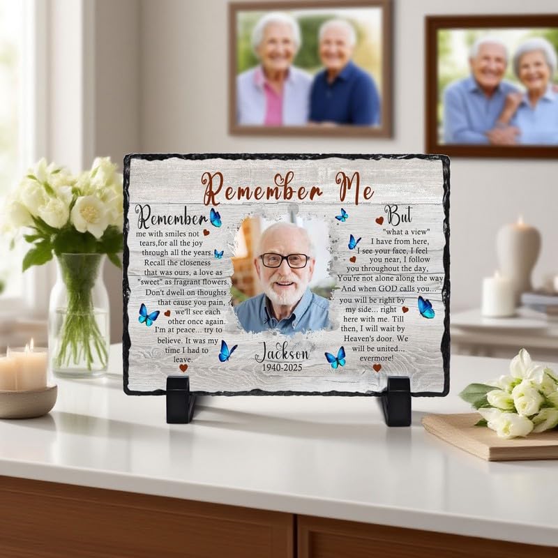 Personalized Memorial Picture Frame, Gifts for Loss of Loved One | Custom Photo & Name Sympathy Stone Frame, Customized Bereavement Condolence Gifts for Loss of Dad Mom Husband Wife Son - color: Style 7