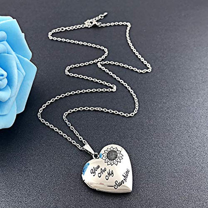 YOUFENG You are My Sunshine Necklace Sunflower Locket Necklace that Holds Pictures Heart Locket Pendant Gifts for Her - style: Silver Sunflower locket