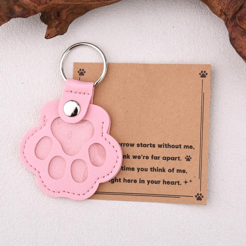 Leather Paw Print Keychain for Dog Cat Pet Hair Keepsake Keychain Sympathy Memorial Gift for Loss of Cat Dog Puppy - color: Pink