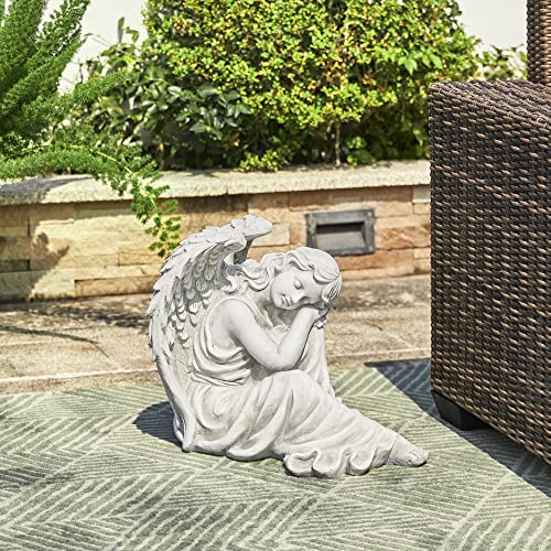 Glitzhome Resting Angel Statue Outdoor Garden Memorail Sculpture, 15in Tall, Cement Gray - style: Resting Angel-B