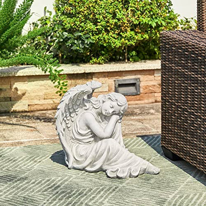 Glitzhome Resting Angel Statue Outdoor Garden Memorail Sculpture, 15in Tall, Cement Gray - style: Resting Angel-B