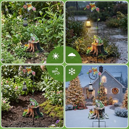 Solar Frog Lantern Garden Stake 31.5in Metal Night Light Outdoor Art - color: Frog