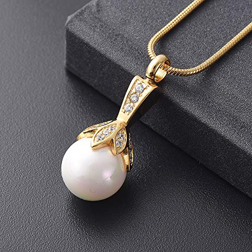 Memorial Jewelry Pearl Urn Necklace - Cremation Ashes Holder Keepsake for Women - color: Gold