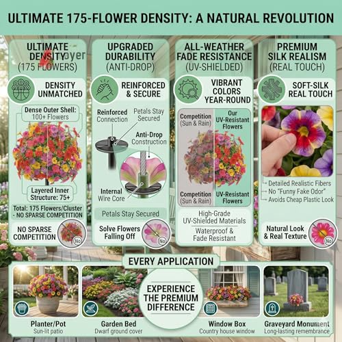 22" Large Artificial Flowers for Outdoor,184 Blossoms Fake Petunias - color: Mixed Wildflower