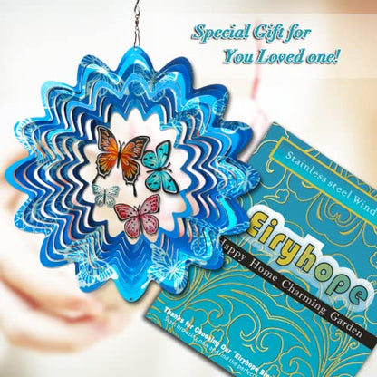 Butterfly Wind Spinner, 12 inch 3D Metal Wind Spinners Outdoor - color: Mandala Butterfly