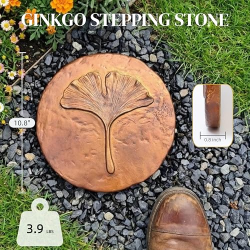 Stepping Stones Outdoor Pathway – 10.8" Antique Bronze Ginkgo Garden Stone Outdoor Decorative – Grandma Mothers Day Gifts, Garden Memorial Stone for Loved Ones Outside, Backyard Walkway Pavers
