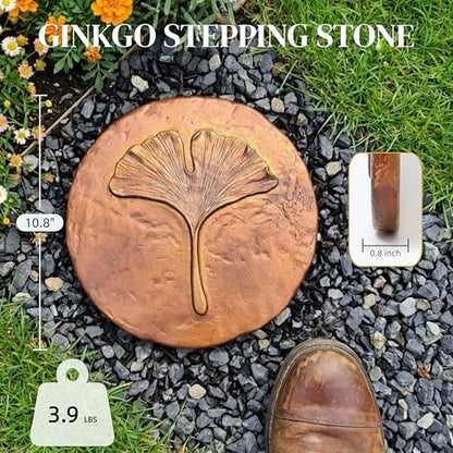 Stepping Stones Outdoor Pathway – 10.8" Antique Bronze Ginkgo Garden Stone Outdoor Decorative – Grandma Mothers Day Gifts, Garden Memorial Stone for Loved Ones Outside, Backyard Walkway Pavers