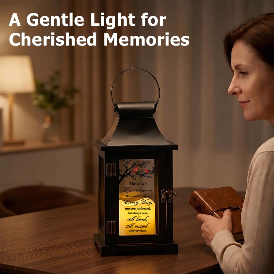 Memorial Lantern Sympathy Gift for Loss of Loved One Grief Gift - color: Those We Love Don’t Go Away Black