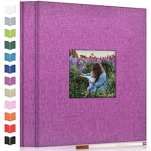 Artfeel Photo Album Self Adhesive Scrapbook Album for 3x5 4x6 5x7 8x10 Pictures,60 Pages Linen Cover with Display Window DIY Photo Book,Ideal Gifts for Family Travel Wedding Baby - color: Purple, size: 11.5"x10.5" 60pages