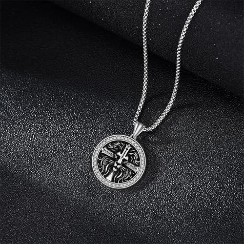 925 Sterling Silver Patron Saint Necklace Amulet Miraculous Medal Pendant Jewelry for Men Women with Friendship Talisman Travel Inspirational Gifts - color: black-G