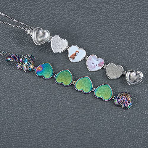 Ornaland Heart Expanding Photo Locket Pendant Necklace for Women Men with Angel Wings, 4 Photo Locket Alloy Neck Decoration for Mother's, Platinum, 24.21 inch(61.5cm)