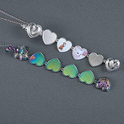 Ornaland Heart Expanding Photo Locket Pendant Necklace for Women Men with Angel Wings, 4 Photo Locket Alloy Neck Decoration for Mother's, Platinum, 24.21 inch(61.5cm)