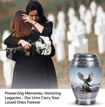 Eagle with Snow Mountains - Small Metal Cremation Container - Miniature Urns for Ashes - 3 Inch - Pack of 4 - Memorial Keepsake Urns - size: Pack Of 4