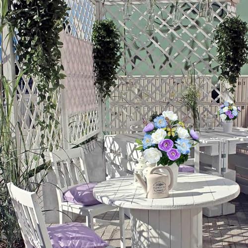 2Pcs Spring Cemetery Flowers for Grave, Artificial Rose, Purple, 17.7in - color: Light Purple White-2pcs