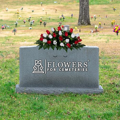 30" Headstone Flower Saddle Artificial Cemetery Flowers - Gravesite Flowers - Red and White Roses - color: Red and White Roses, size: (1) Saddle