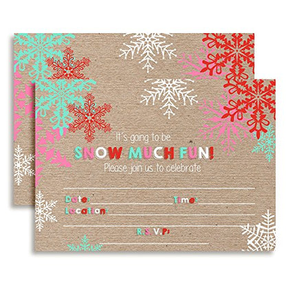 Snow Much Fun Snowflake Birthday Party Invitations, 20 5x7 Fill In Cards with Twenty White Envelopes by AmandaCreation - style: Snowflake