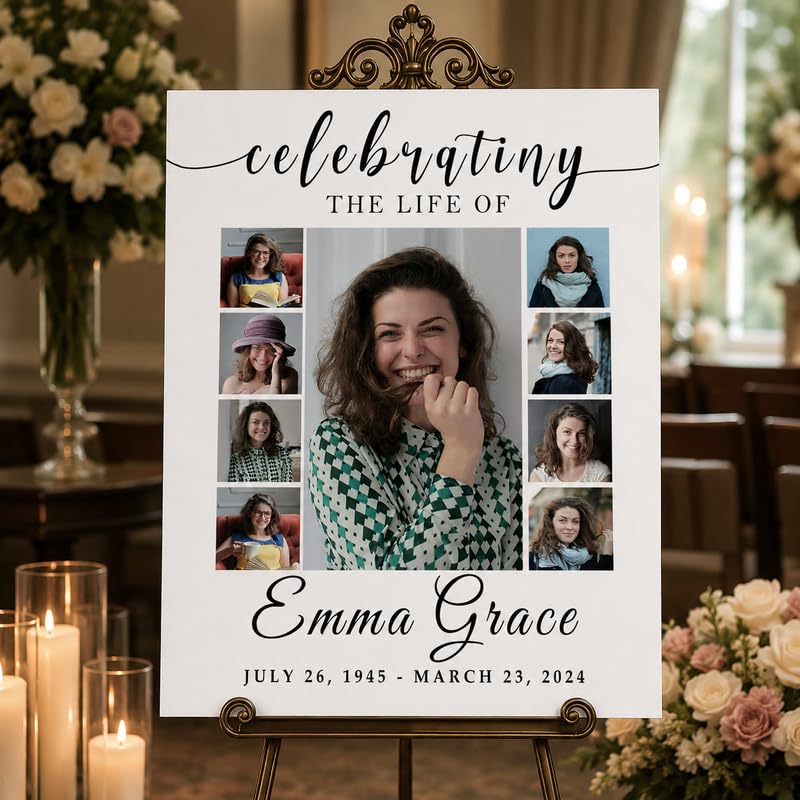 Personalized Celebration of Life Photo Collage Memorial Sign - color: Design 9