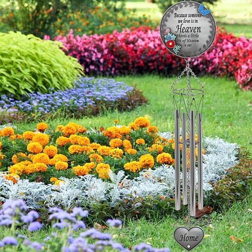 Memorial Wind Chimes for Loss of Loved One – Sympathy Gift with Enameled Butterfly & Flowers, in Loving Memory Wind Chime for Garden, Outdoor Remembrance Bereavement Gift, 22 Inch