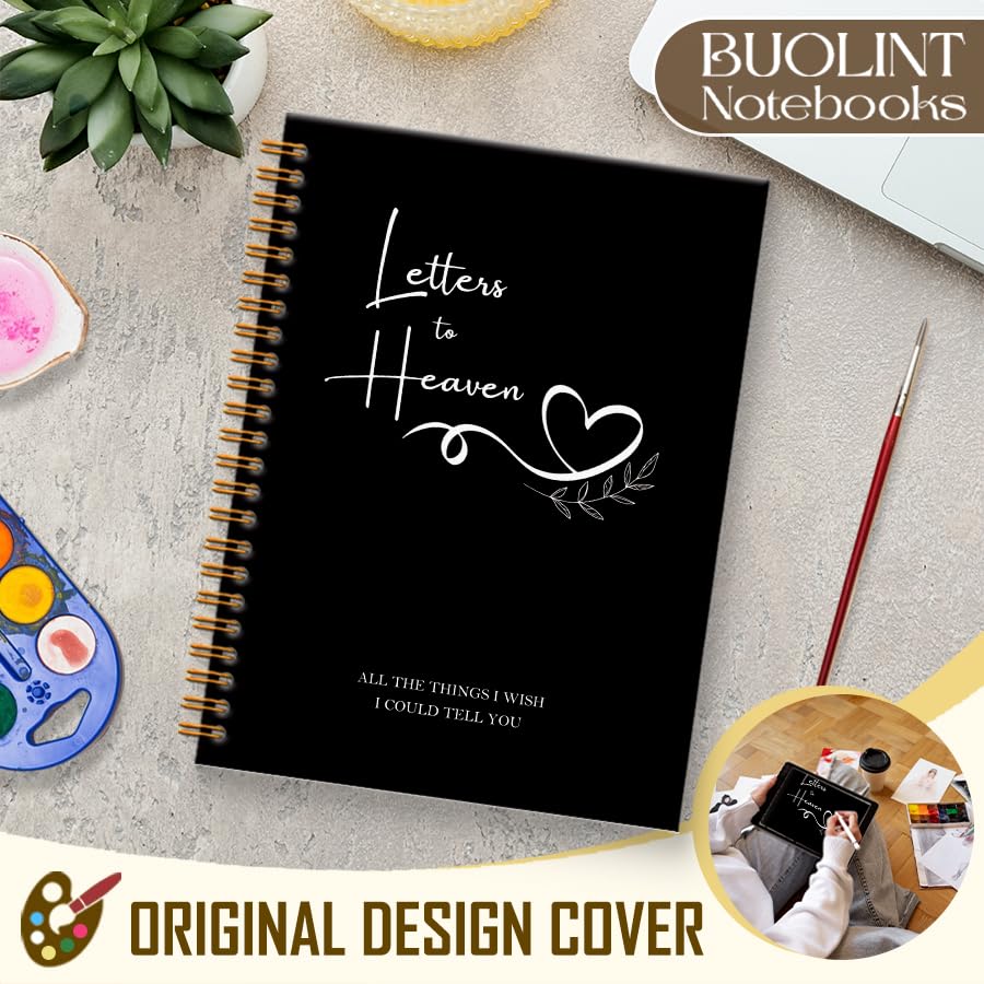 Letters to Heaven Notebook Journal 5.5x8.3, Grief Journal for Women, Memorial Sympathy Gifts for Loss of Loved One, Remembrance Bereavement Gifts Spiral Hardcover Notebook(Black) - color: Black