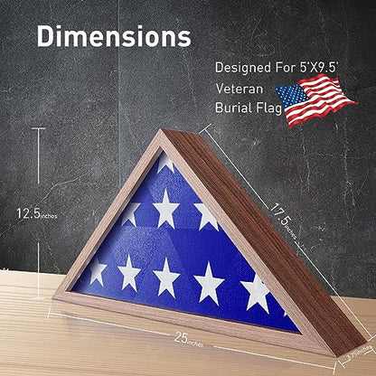 ASmileIndeep Flag Display Case - 5' x 9.5' Funeral & Military Flag Shadow Box with HD Tempered Glass and Wall Mount, Folded Triangle Flag Holder Frame for Veterans, Rustic Brown - size: For 5' x 9.5' Flag-Rustic Brown