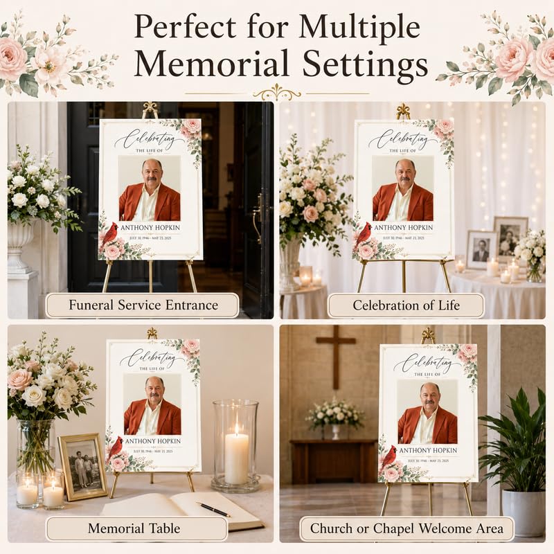 Custom Celebration of Life Sign with Photo, Floral Cardinal Design - color: Design 4