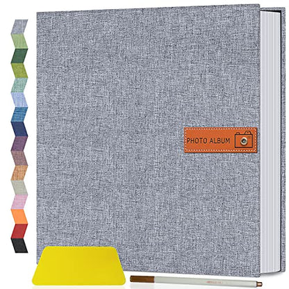 Popotop Large Photo Album Self Adhesive 4x6 5x7 8x10 Scrapbook Album DIY Picture Book,Gifts for Mom,Family Baby and Wedding,with Metal Pen and Plastic Board - color: Grey, size: 11.5"x10.6"40pages