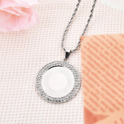 Personalized Photo Frame Necklaces Memory Keepsake Ziconia DIY Custom Picture Necklace Pendant Rhinestone Photo Necklaces - color: Silver