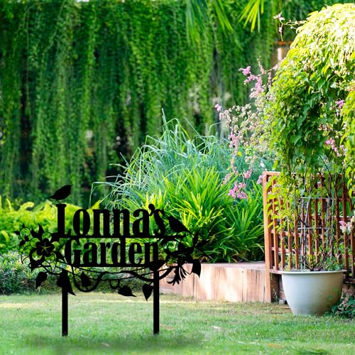 Personalized Flower and Bird Metal Garden Stake, Bird Garden Sign, Custom Flower Yard Decor, Mom's Garden Gift, Gardener Family Name Sign, Patio Home Gift, Yard Art, Housewarming Gift - color: Cstmdesign15