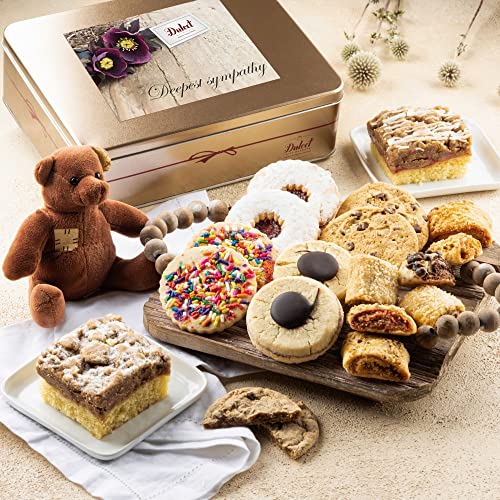 Dulcet Gift Baskets Sympathy Baskets - Teddy Bear with Baked Gourmet Food Snacks - Crumb Cake, Assorted Cookies, and Rugelah - Bake Your Way Back to Her Heart - style: Sympathy
