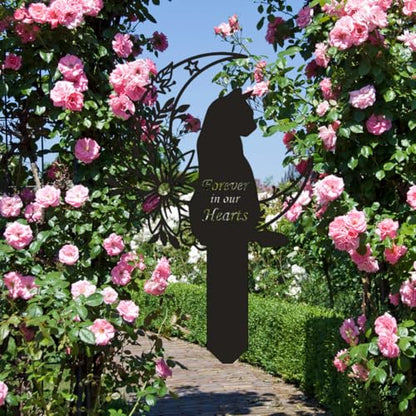 Cat Grave Marker Outdoor Memorial, 12in Metal Pet Memorial Plaque with Garden Moon Cat, Weatherproof Headstone for Yard or Indoor Tribute