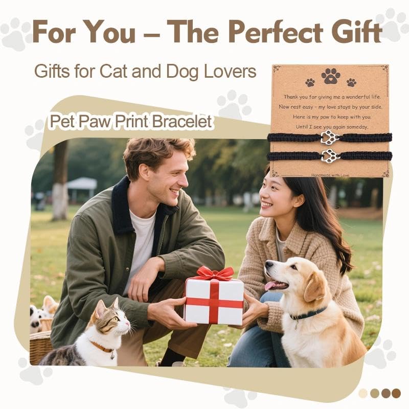 Pet Memorial Gifts for Loss of Dog Cat Paw Print Bracelets for Women Men Pet Sympathy Gift Remembrance Bereavement Gifts Idea - color: Black & Black