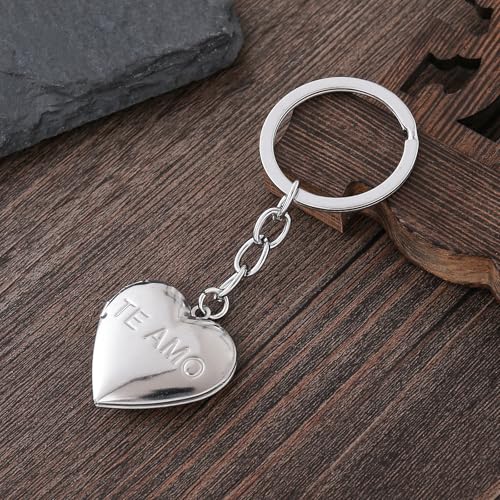 2PCS Elegant Heart Locket Keychain with Decorative Chain Stainless steel, Heart Pattern Design, Photo Frame Pendant - color: Heart-7
