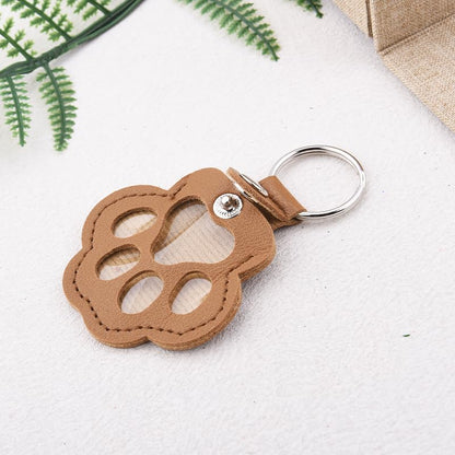 Leather Paw Print Keychain for Dog Cat Pet Hair Keepsake Keychain Sympathy Memorial Gift for Loss of Cat Dog Puppy - color: Brown