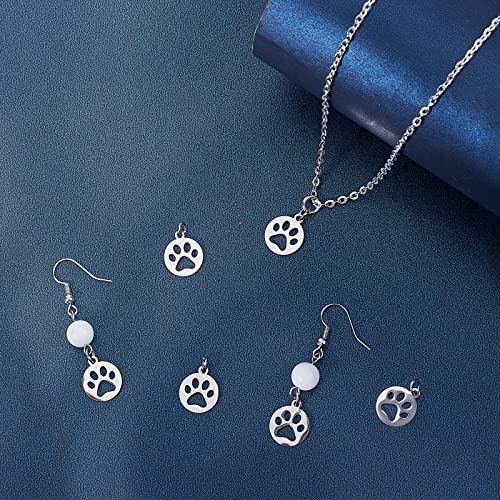 UNICRAFTALE 20Pcs Cute Dog Paw Print Charm 14Mm Flat Round Stainless Steel Charm Pendants, Puppy Pet Animal Footprint for DIY Necklace Jewelry Making