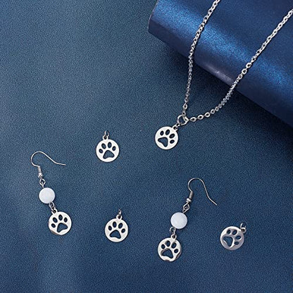 UNICRAFTALE 20Pcs Cute Dog Paw Print Charm 14Mm Flat Round Stainless Steel Charm Pendants, Puppy Pet Animal Footprint for DIY Necklace Jewelry Making
