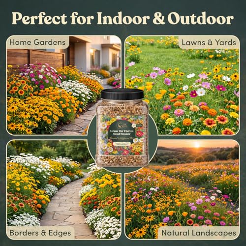 Wildflower Seed Shaker – Annual Mix by GevaGrow | 17 Variety Flower Seeds for Planting in Pots & Outdoor Gardens, Bulk 300,000+ Seeds - 1 Pound Tub - size: 1 Pound Tub, style: Annual Wildflower Mix