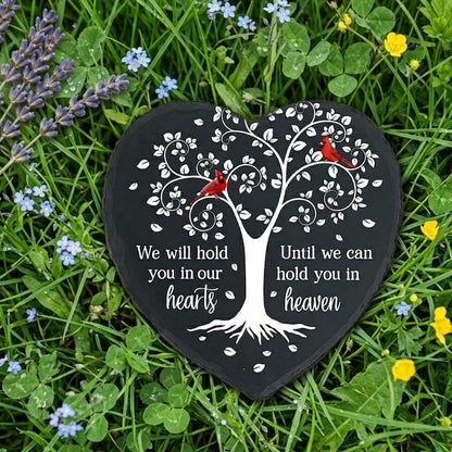 Cardinal Memorial Stone - Hold You in Our Hearts, Sympathy Gifts for Loss of Loved One, Memorial Gifts for Loss of Dad, Mom Garden Stone Slate Plaque