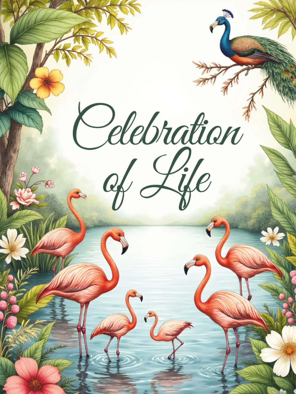 Celebration of Life Funeral Guest Book: In Loving Memory Tropical Flamingo Memorial Service Sign In Book for Guests to Share Messages, Memories, and Condolences | Floral Lake Keepsake Edition