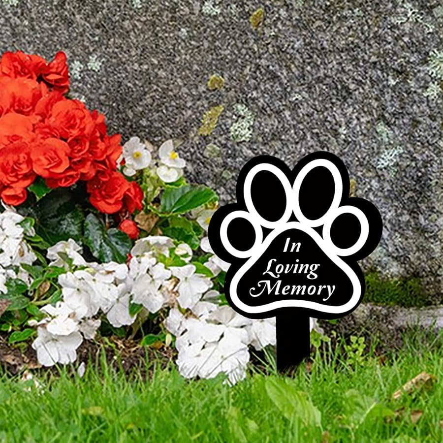 ARFUKA Pet Grave Markers Dog & Cat Paw Print Memorial Plaques Outdoor Cemetery Decorations Sympathy Remembrance Gifts for Loss of Pet
