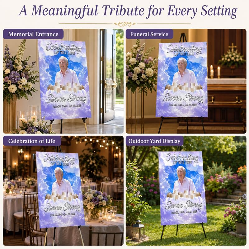 Personalized Funeral Memorial Sign with Photo and Heavenly Clouds - color: Design 3