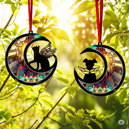 Dog Memorial Suncatcher – DIY Dog Angel Memorial Acrylic and Wood Ornament – Personalized Pet Loss Window Hanging – Sympathy Gift for Pet Lovers, Loss of Remembrance Gift, Wings on Moon
