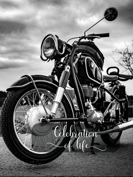Celebration of Life: Guest Book for Memorial Service and Funeral Visitors Book. Black & White Vintage Motorbike