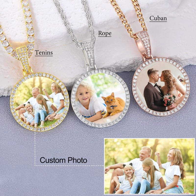 YIMERAIRE Customized Picture Necklace Personalized Circle Chain - color: 01 Circle Pendant Text(Gold)+Rope Chain 171