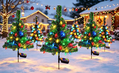 Windpnn 2Pack Solar Christmas Tree Lights Outdoor Decorations, with 40 Strawberry Lights Waterproof Pathway Lights for Garden Patio Yard Cemetery Decor