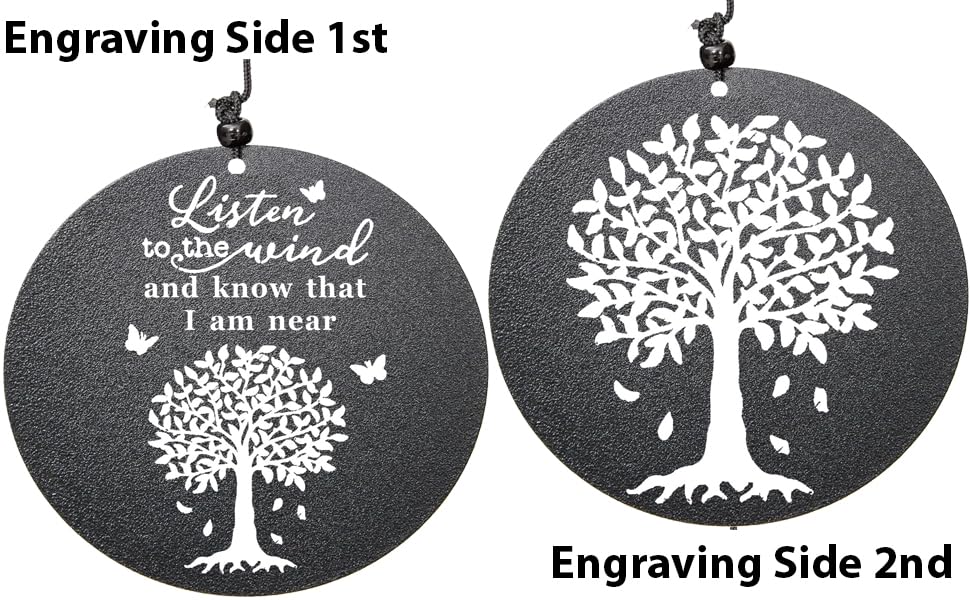 Sympathy Wind Chimes with Engraved Tree of Life, 32" Memorial Wind Chimes for Loss of a Loved One Prime,Memorial/Sympathy/Remembrance Gifts,Wind Chimes for Outside Garden & Home Decor (Black)